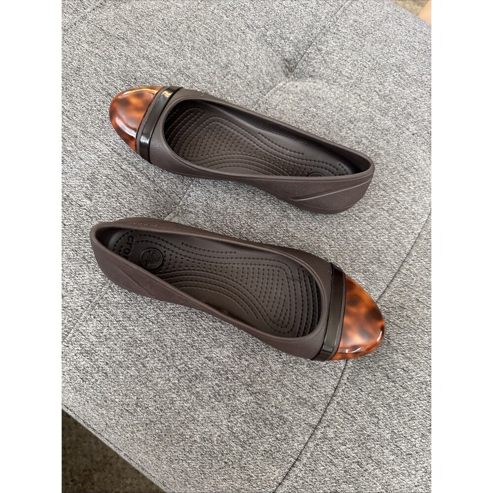 Crocs Gianna Alice Tortoise Shell Womens 6 Brown Cap Toe Ballet Flats Casual - Picture 6 of 16